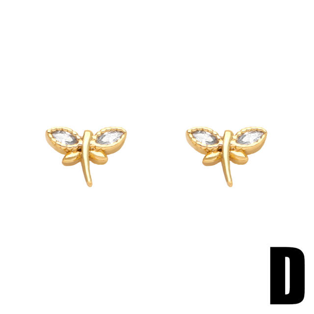 Tiny cubic zircon dragonfly butterfly ear studs