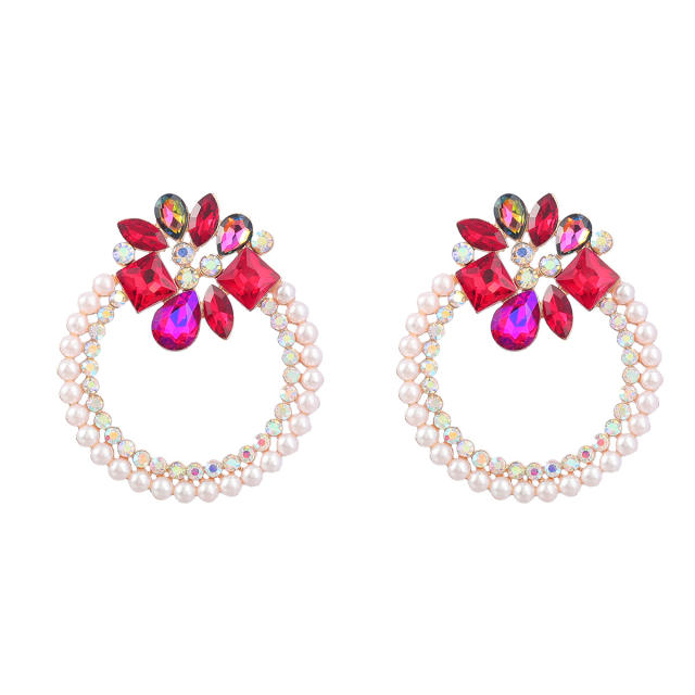 2022 color glass crystal pearl beaded ring ear studs