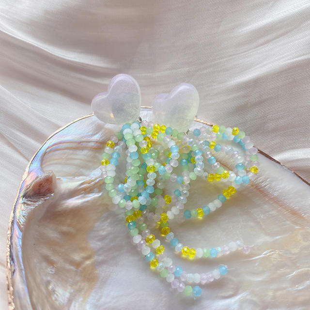 Spring summer handmade beaded bow heart earrings