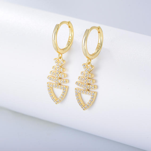 s925 sterling silver diamond Fishbone earrings