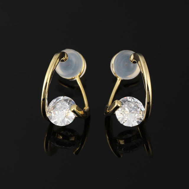 Cubic zircon C shape clip on earrings