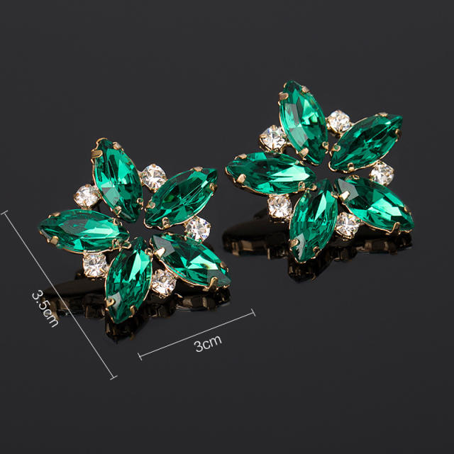 Green color glass crystal flower ear studs