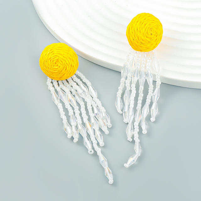 INS boho acrylic tassel straw earrings