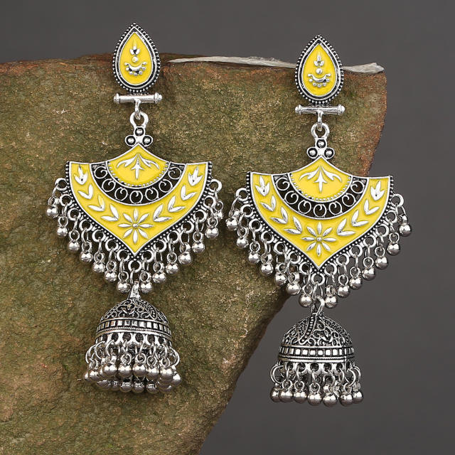 Color enamel vintage tassel jhumka earrings