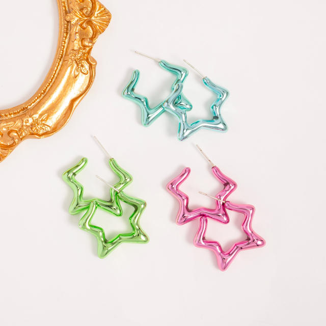 Vintage geometric bright plating pentagram earrings