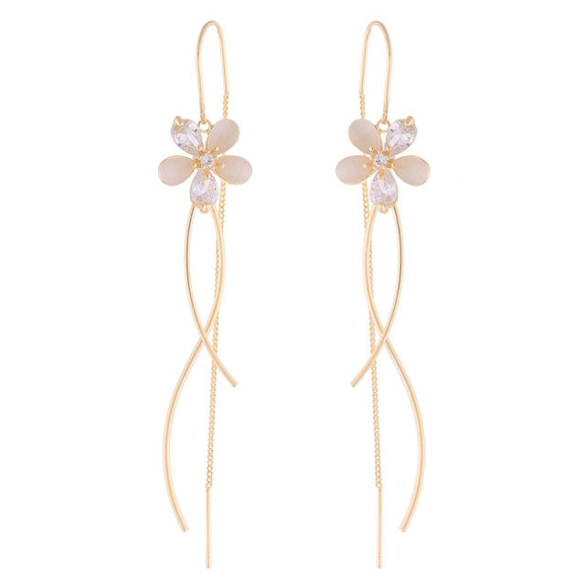 Opal stone flower threader earrings