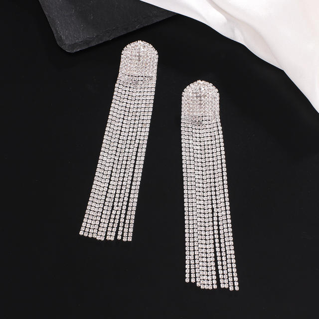 Luxury rhinestone tassel long earrings