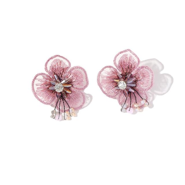 Occident fashion embroidery flower crystal woven earrings
