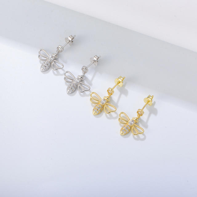 S925 sterling silver cute bee dangle earrings