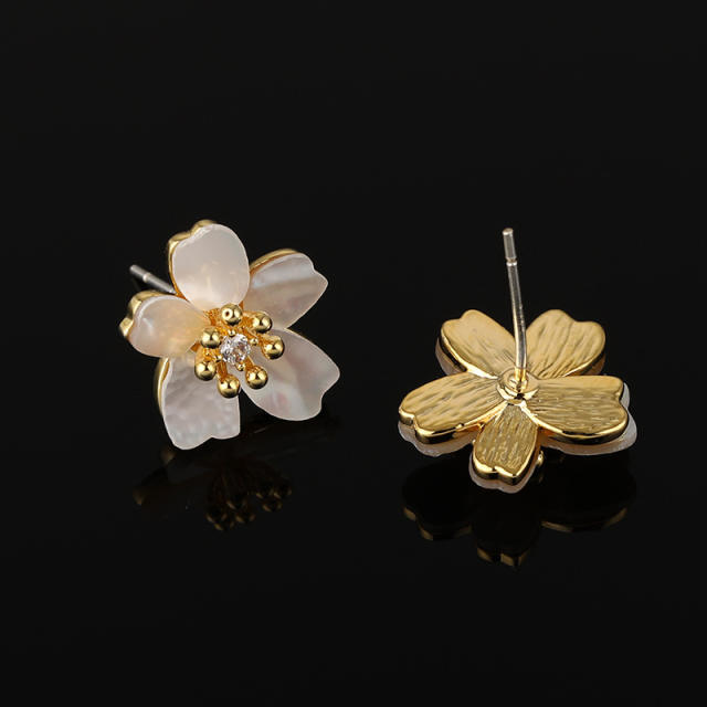Bloom shell flower clip on earrings