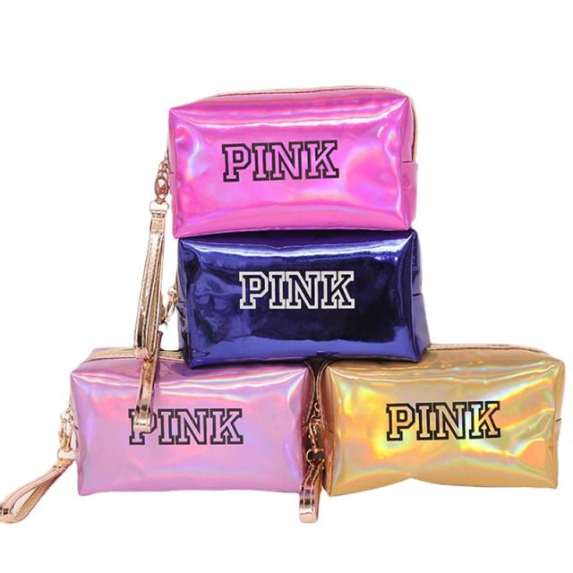 Laser PINK letter PU cosmetic bag