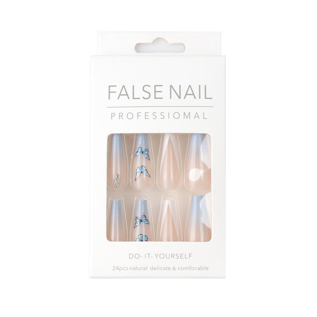 INS hot sale blue butterfly false nails