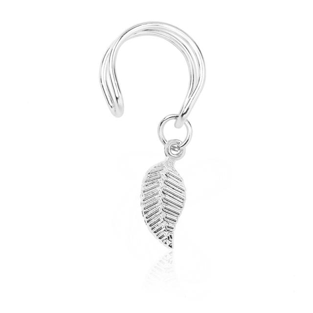 Leaf charm hollow ear cuff