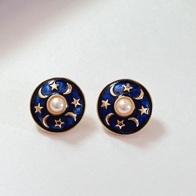 925 needle enamel ear studs vintage