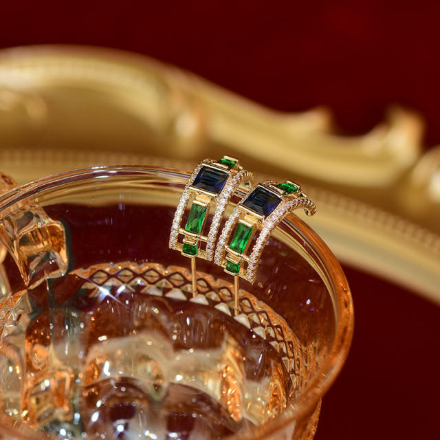 Vintage emerald statement open hoop earrings