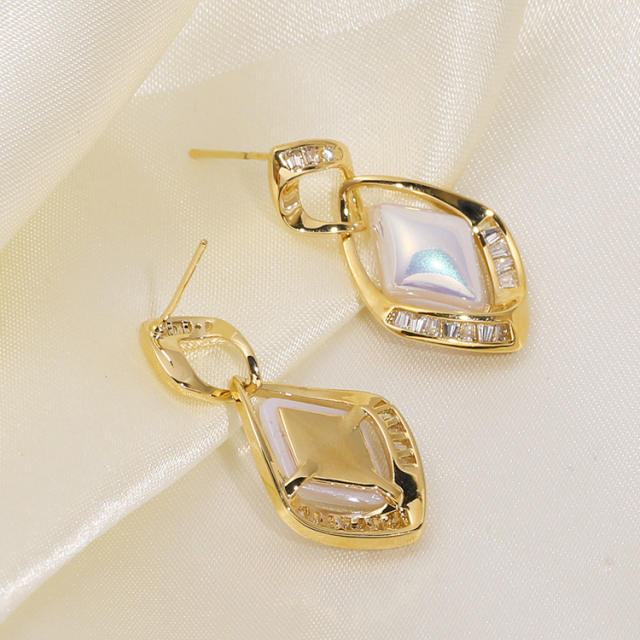 CZ pearl diamond shape clip on earrings