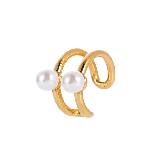 Double pearl bead hollow ear cuff