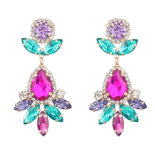 Glass crystal statement colorful earrings