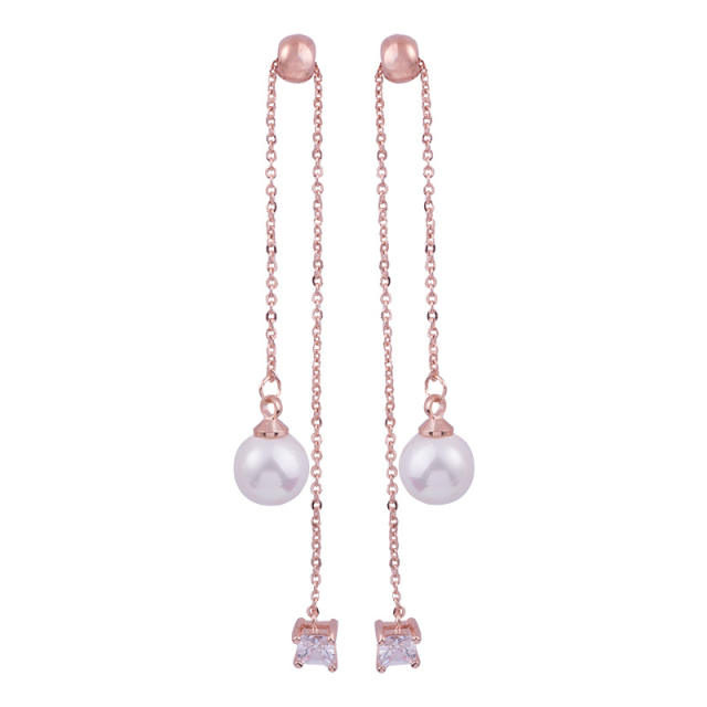 Pearl cubic zircon dangle earrings clip on earrings