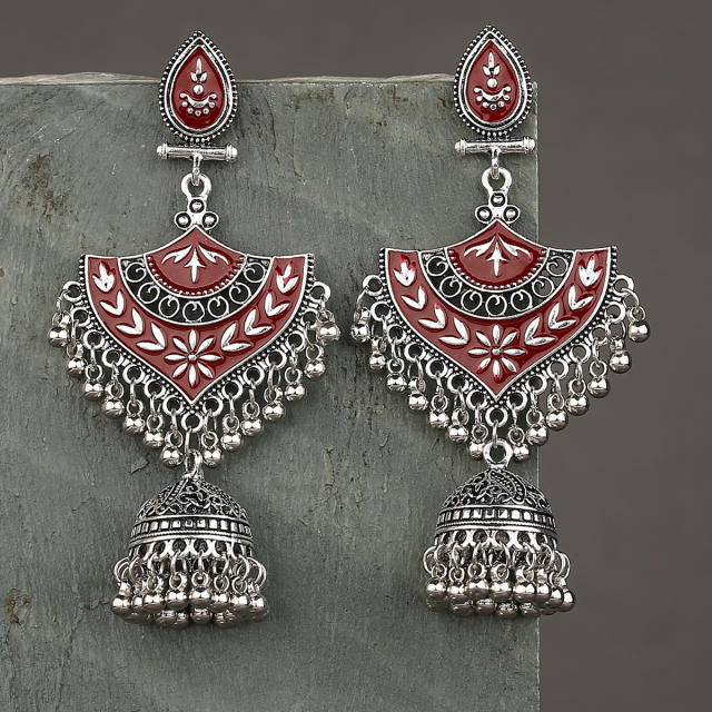 Color enamel vintage tassel jhumka earrings