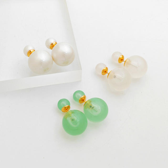 S925 sterling silver needle resin ball ear studs