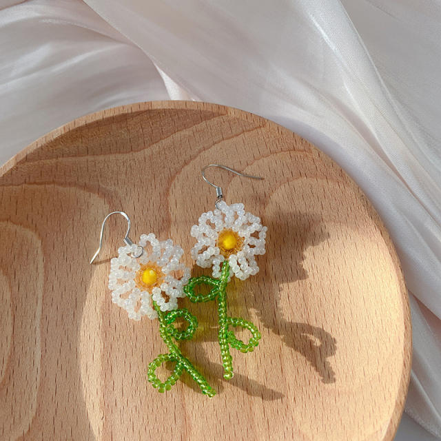 2022 korean fashion summer beaded flower dangle earrings