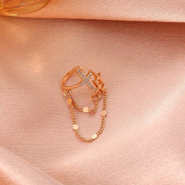 Diamond cross tassel ear cuff