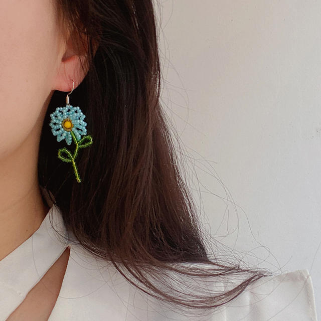 2022 korean fashion summer beaded flower dangle earrings