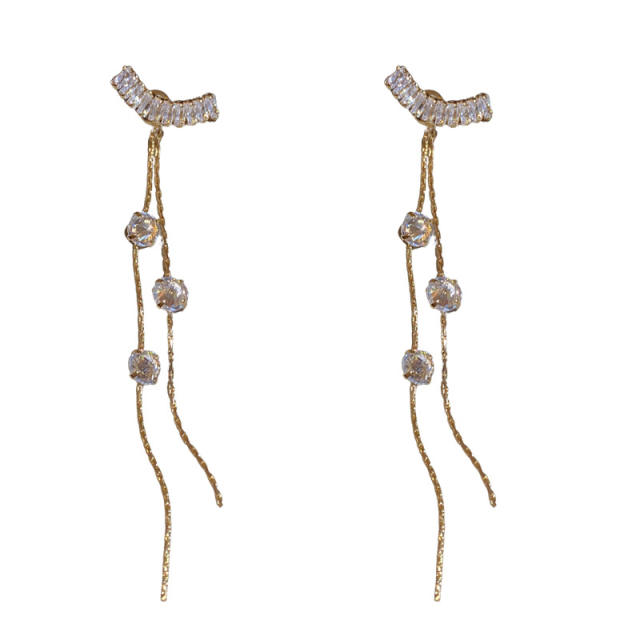 Real gold plated full of cubic zircon tassel jacket earrings