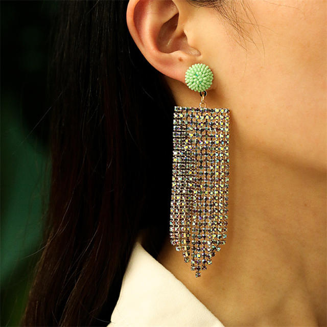 Colorful rhinestone tassel luxury dangle earrings