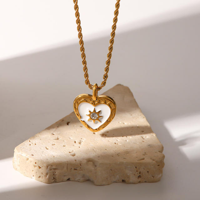 INS vintage rope chain heart pendant stainless steel necklace