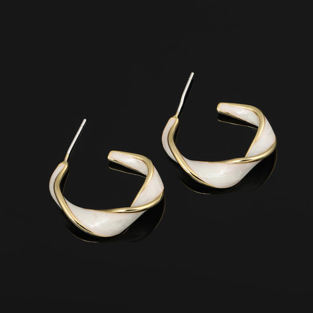 Enamel twist white hoop clip on earrings