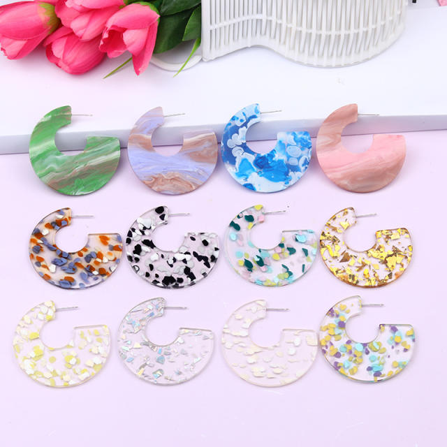 12 color acrylic open hoop acrylic earrings