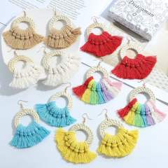 Boho handmade colorful tassel straw earrings