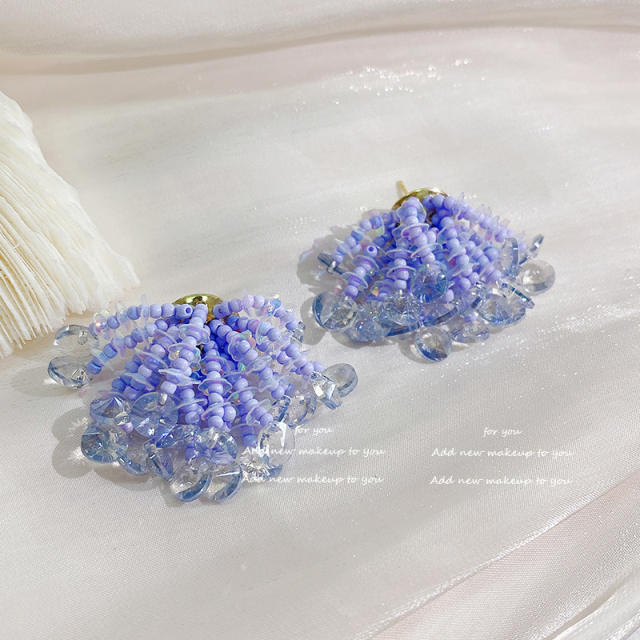 Korean fashion color beaded tassel snowflake ear studs