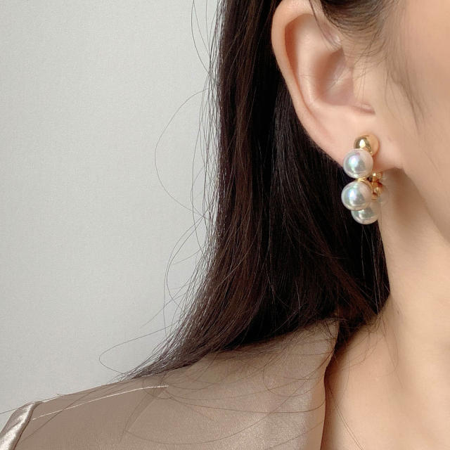 Pearl bead hoop clip on earrings