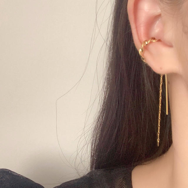 Long tassel ear cuff clip on earrings