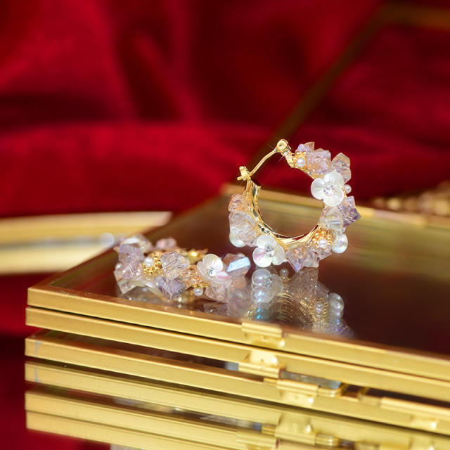 Elegant crystal flower hoop earrings