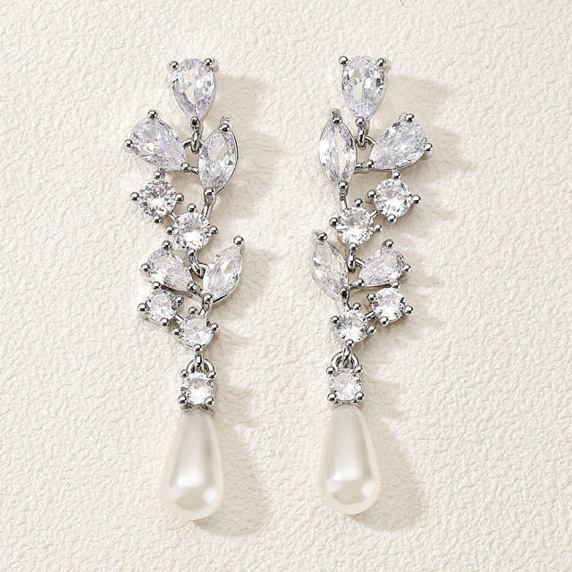 3A cubic zircon luxury long earrings for bridal