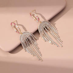 Luxury pave setting rhinestone tassel dangle earrings