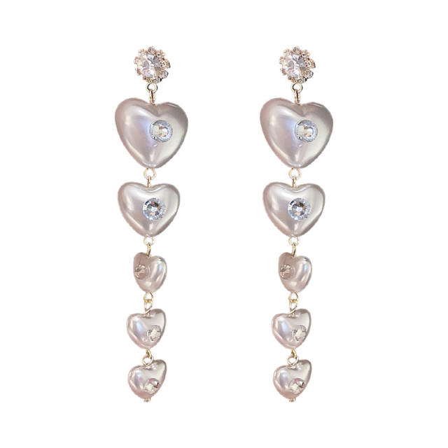 Korean fashion heart pearl dangle earrings
