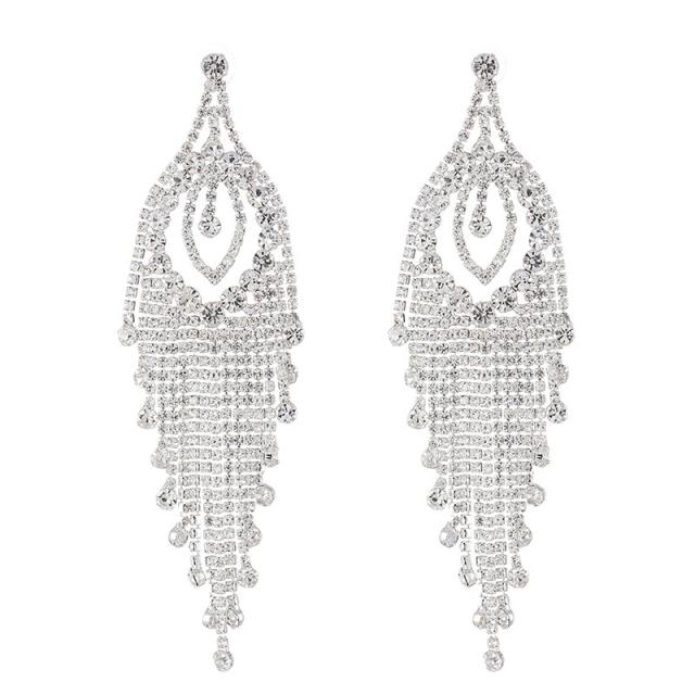 Creative rhinestone tassel long earrings