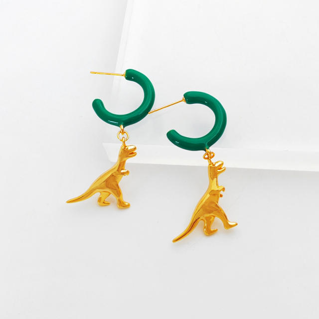 Silver needle personality C- shaped dinosaur shape earrings