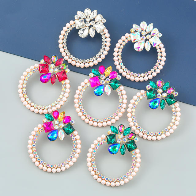 2022 color glass crystal pearl beaded ring ear studs