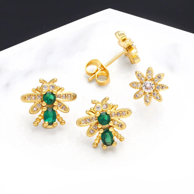 Tiny cubic zircon dragonfly butterfly ear studs