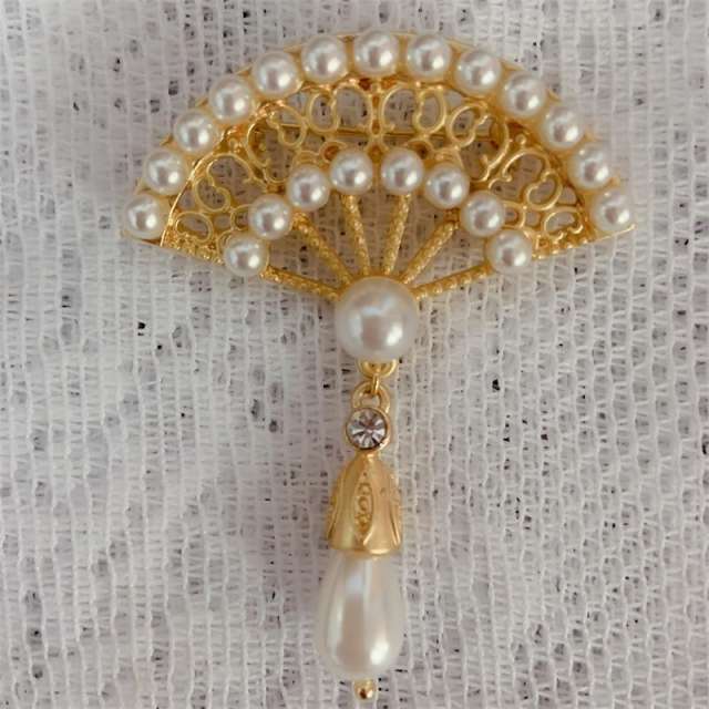 Vintage 925 needle pearl fan hollow out earrings brooch