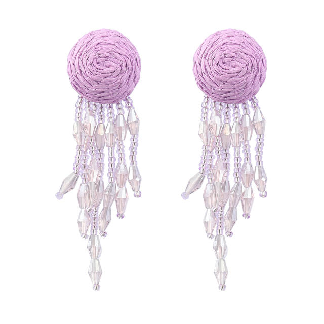 INS boho acrylic tassel straw earrings