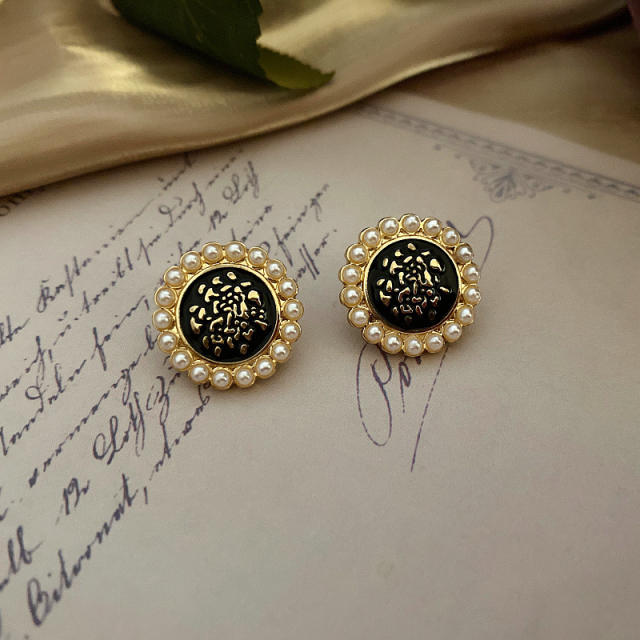 925 needle vintage palace trend button ear studs