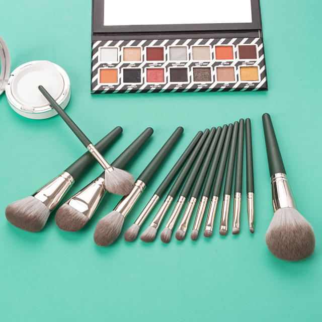 14pcs deep green color makeup brushes set