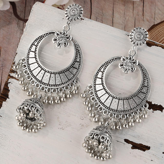 Vintage tiny metal beads jhumka earrings